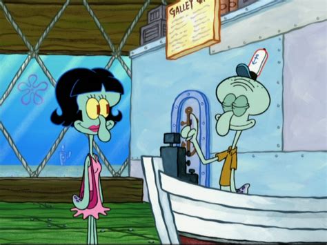 spongebob love that squid|squidward as a girl.